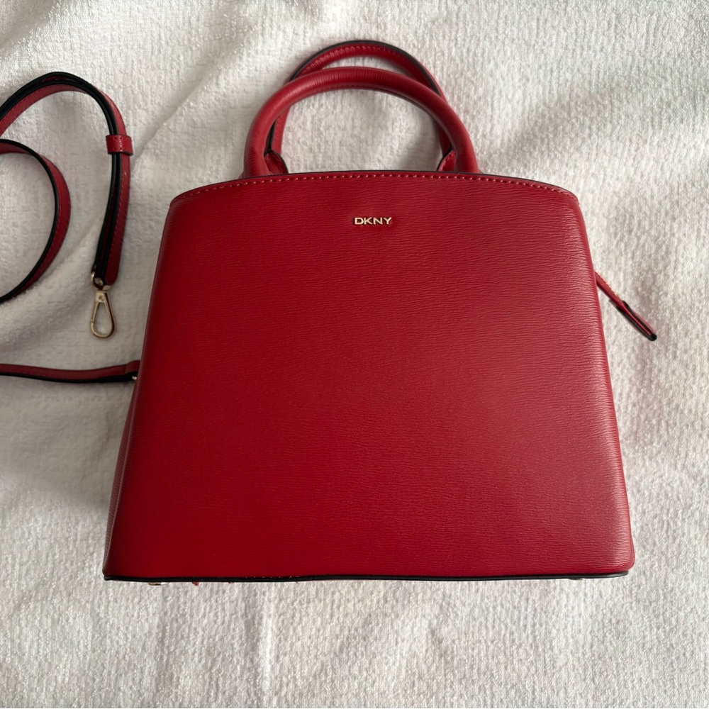 DKNY red triple compartment handbag